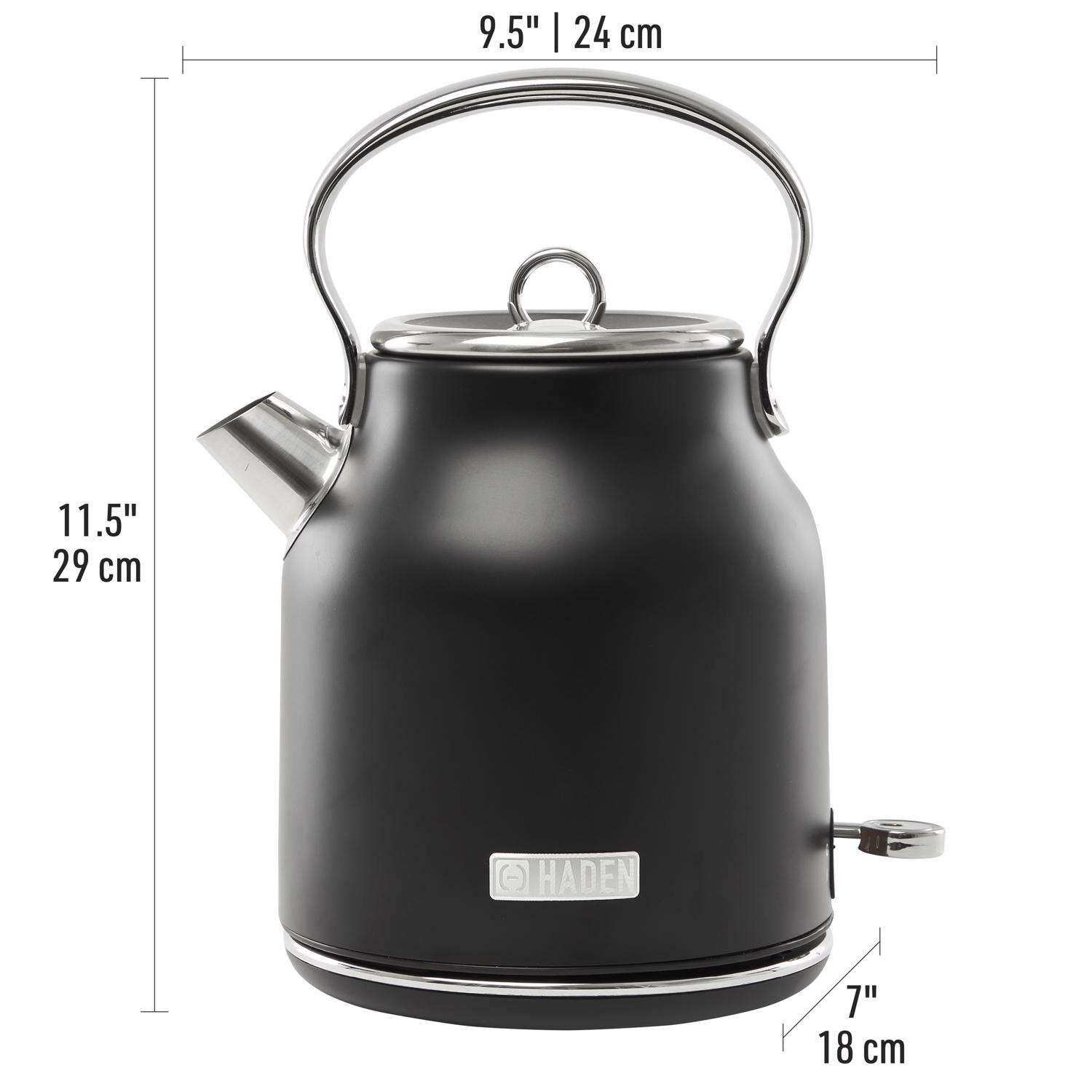 Haden Heritage Black Retro Stainless Steel 1.7 L Electric Tea Kettle