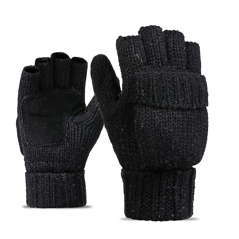 Winter Knitted Fingerless Gloves Convertible Mittens Flap Cover For Men Women