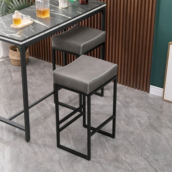 Modern Upholstered PU Leather Barstools with Metal Legs (Set of 2)