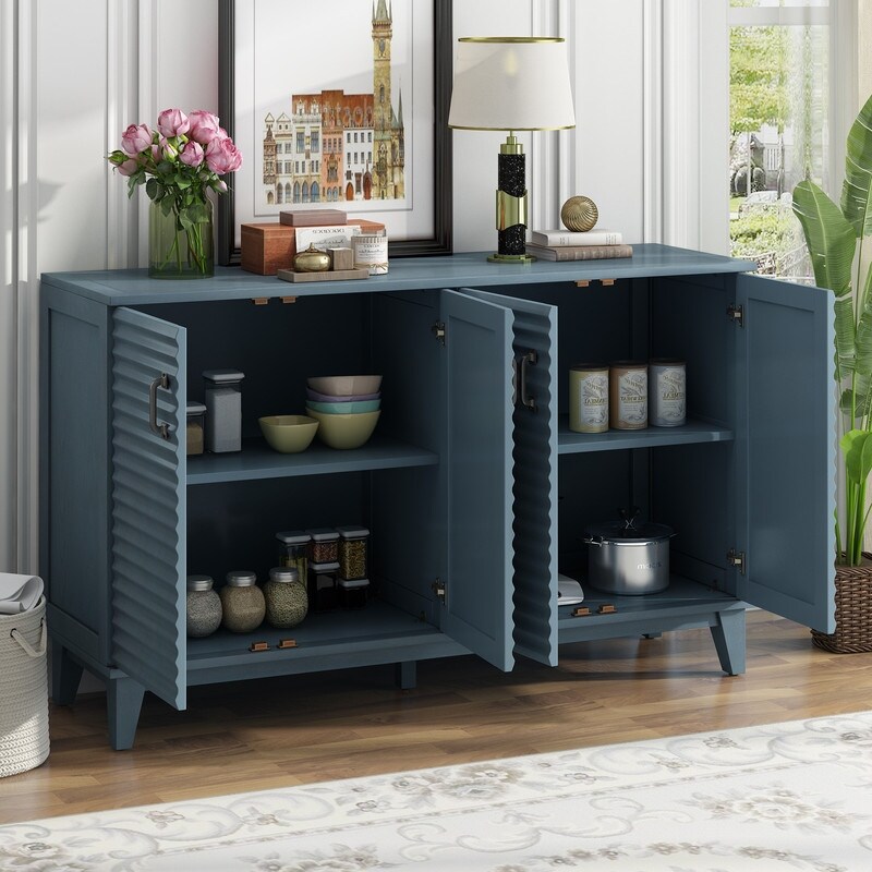 Large Storage Buffet Sideboard with Adjustable Shelves and Metal Handles