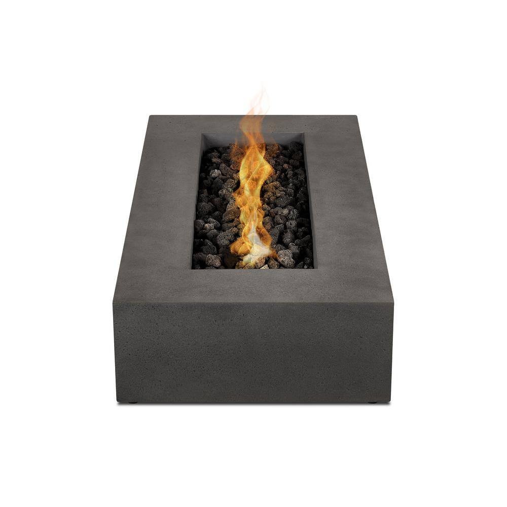 JENSEN CO Brookhurst 56 in. W x 13 in. H Outdoor GFRC Liquid Propane Fire Pit in Carbon with Lava Rocks 1590LP-CBN