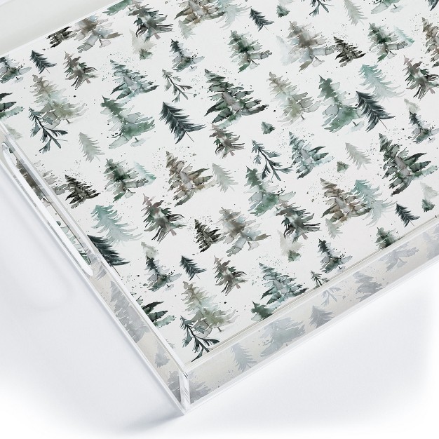 Ninola Design Winter Snow Trees Forest Neutral Acrylic Tray Deny Designs