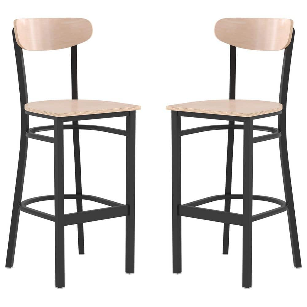 Carnegy Avenue 30 in. Natural Birch Full Metal Bar Stool with Wood Seat Set of 2 CGA-XU-504692-NA-HD