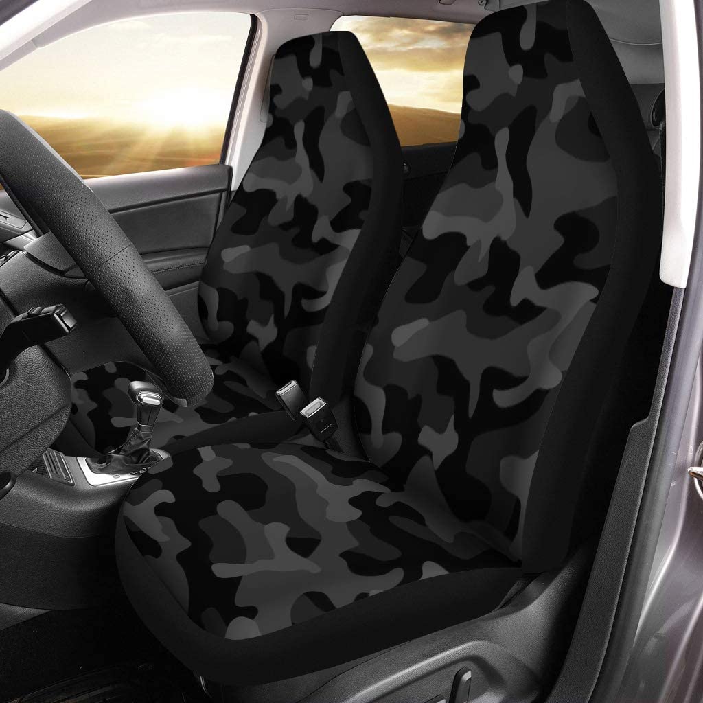 ZHANZZK Set of 2 Car Seat Covers Gray Camo Camouflage Modern Abstract Dark Grey Black Universal Auto Front Seats Protector Fits for Car，SUV Sedan，Truck