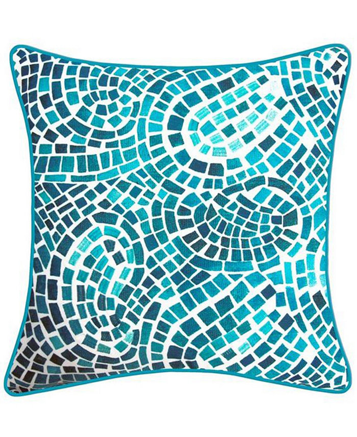 Edie@Home NYBG Indoor， Outdoor Mosaic Tile Embroidered Decorative Pillow， 20 x 20