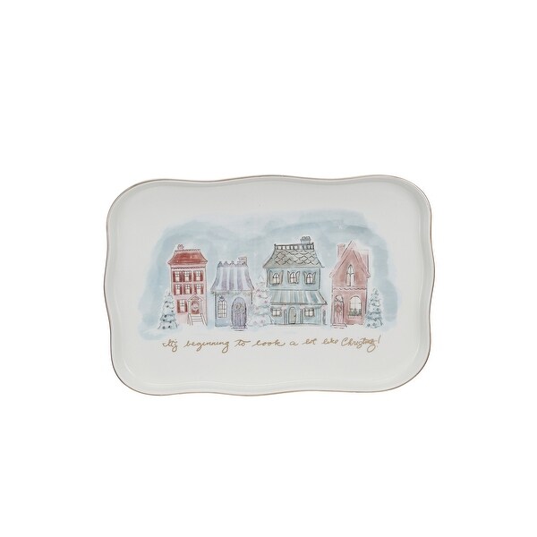 Stoneware Platter It's Beginning To Look A Lot Like Christmas with Village Christmas Scene