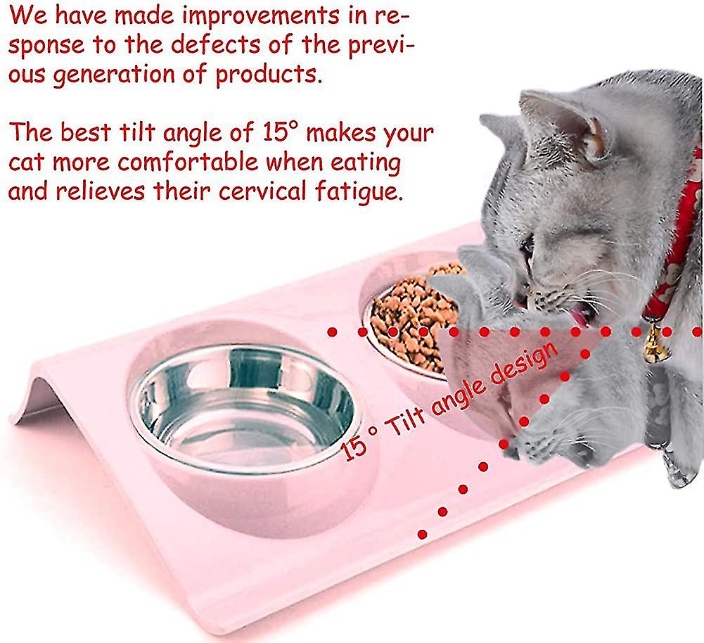 Miman Double Angled Cat Bowl， Cat Bowl， Double Cat Bowl， Raised Cat Food And Water-pinks