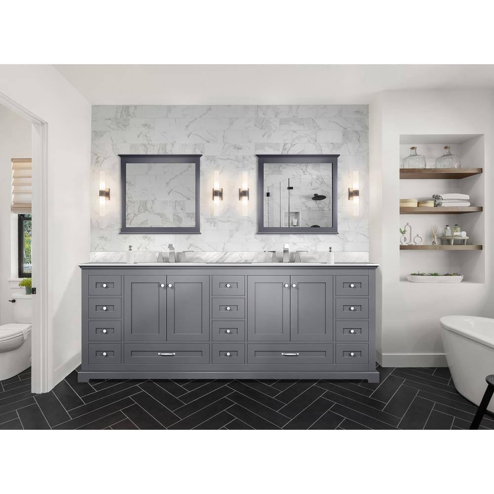 Lexora Dukes 84 in. W x 22 in. D Dark Grey Double Bath Vanity and Carrara Marble Top LD342284DBDS000