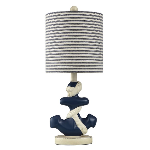 Montauk Molded Nautical Anchor Table Lamp With Fabric Shade Navy Blue white Stylecraft