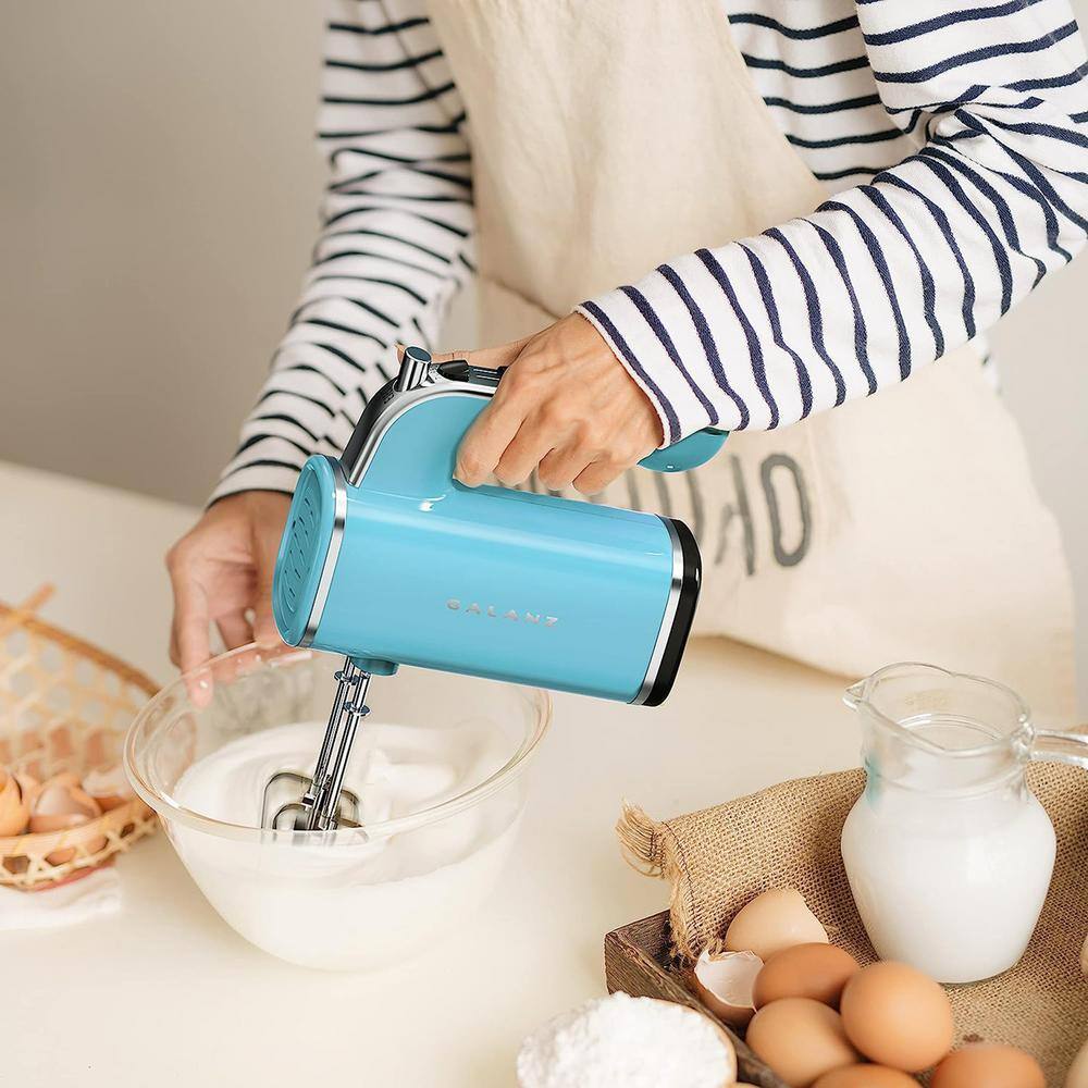 Galanz 5 Speed 150-Watts Retro Hand Mixer with Storage Base in Bebop Blue 985120366M