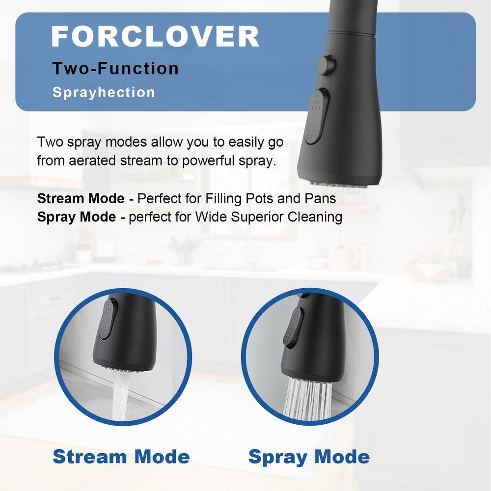 FORCLOVER Single-Handle Pull Out Sprayer Kitchen Faucet in Matte Black in Spot FRIMFTH17MB