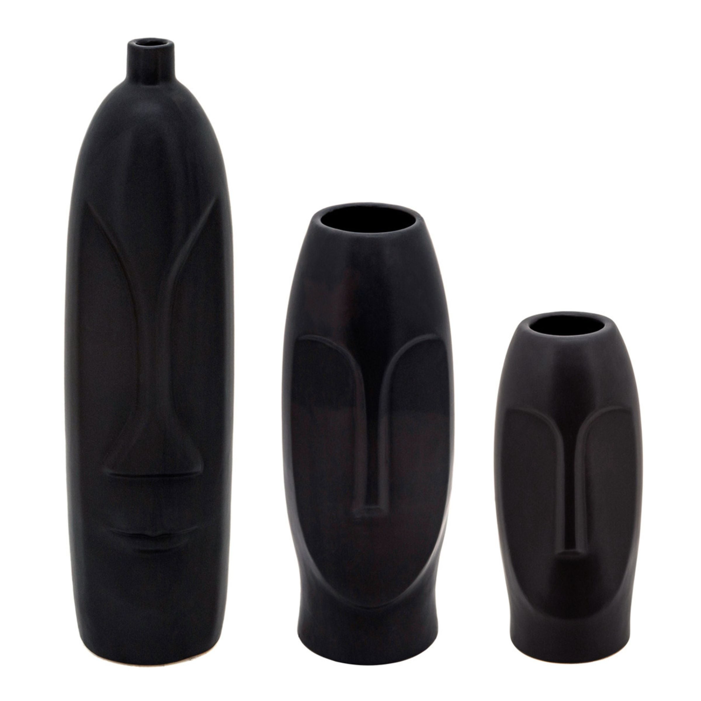 Face Ceramic Vase 25 Cm - Black 15762-02