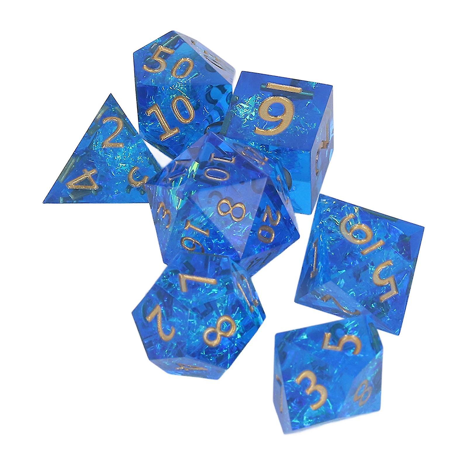 Translucent Resin Dice Portable Polyhedral Long Lasting Semitransparent Resin Dice Set for Board Game Dark Blue Gold Number