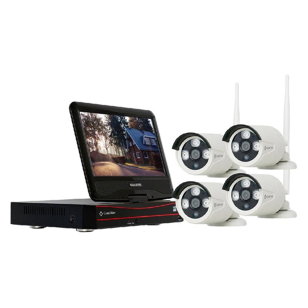 Crystal Vision 4-Channel Wireless 1080p Full HD 2MP 2TB Hard Drive Surveillance System with 10 in. Monitor Weatherproof IR Cameras CVT804A-20WB