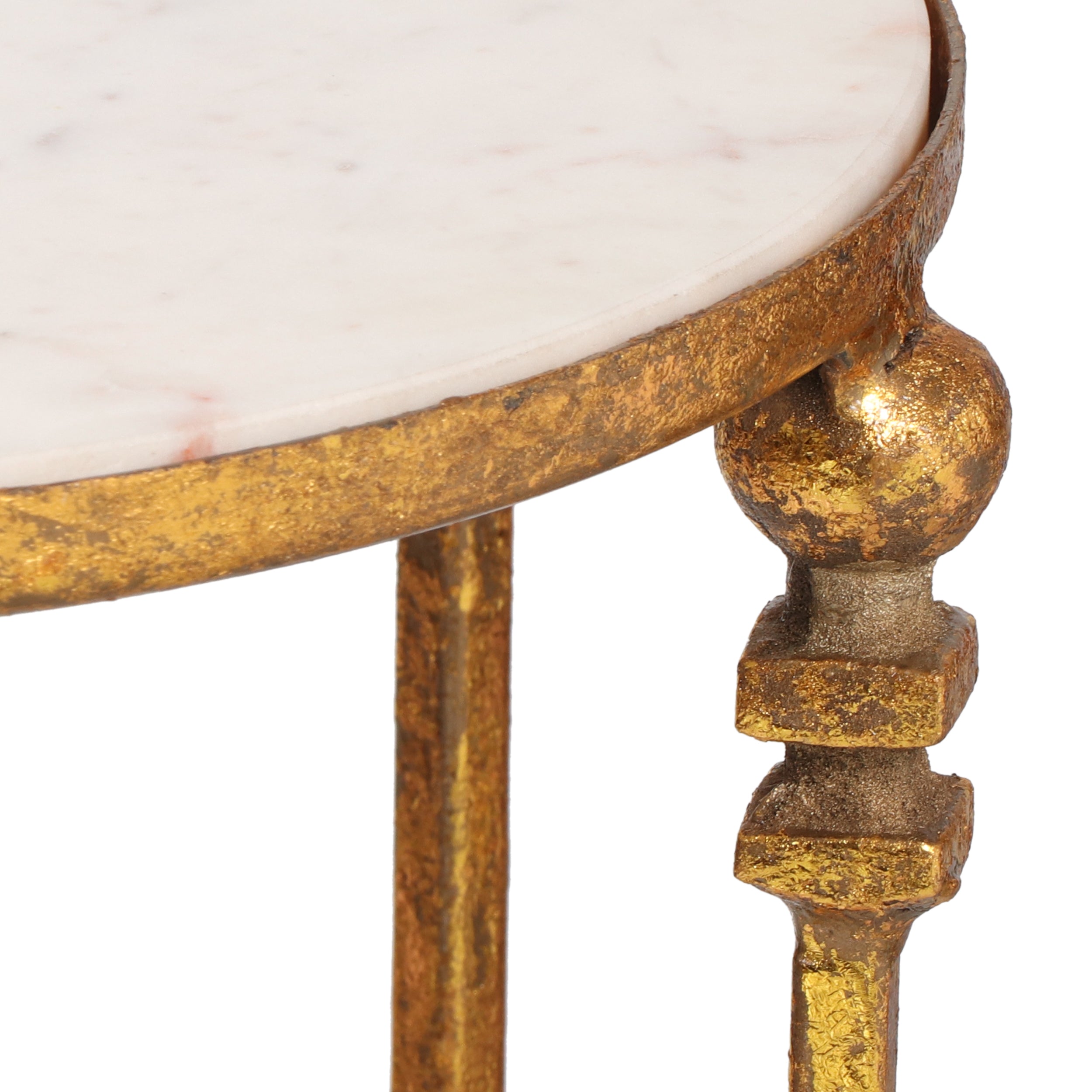 Castellina Modern Glam Handcrafted Marble Top Side Table, Gold and White