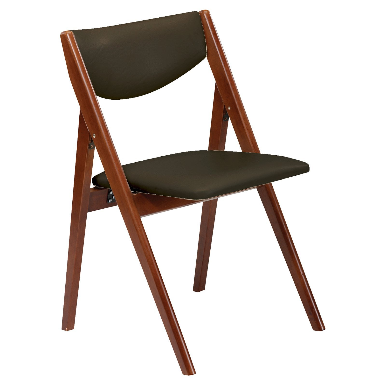 Mid-Century Modern Crème Vinyl Padded Folding Chair (2-Pack) with Wood Accents