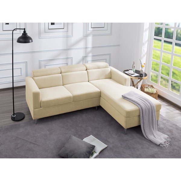 3 Seat L-shaped Sectional Sofa Velvet Upholstered Sofa and Right Hand Facing Chaise with Adjustable Headrest and Metal Legs