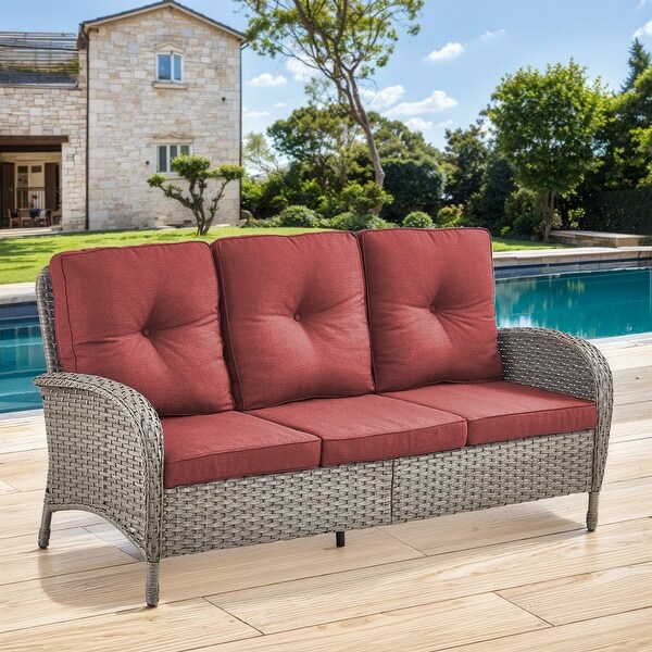 Gymojoy 3Seat Outdoor Wicker Sofa with Professional Outdoor Cushions