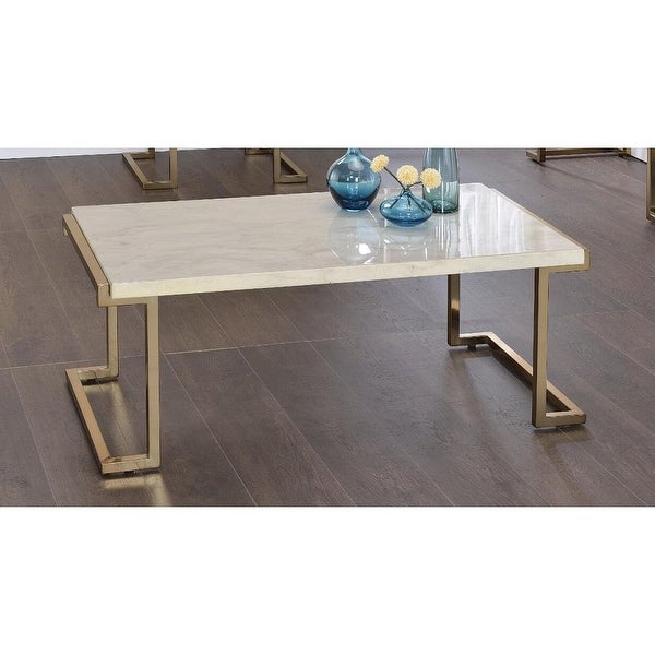 Faux Marble Top and Champagne Coffee Table， Center Table with Modern Lines of The Base for Living Room