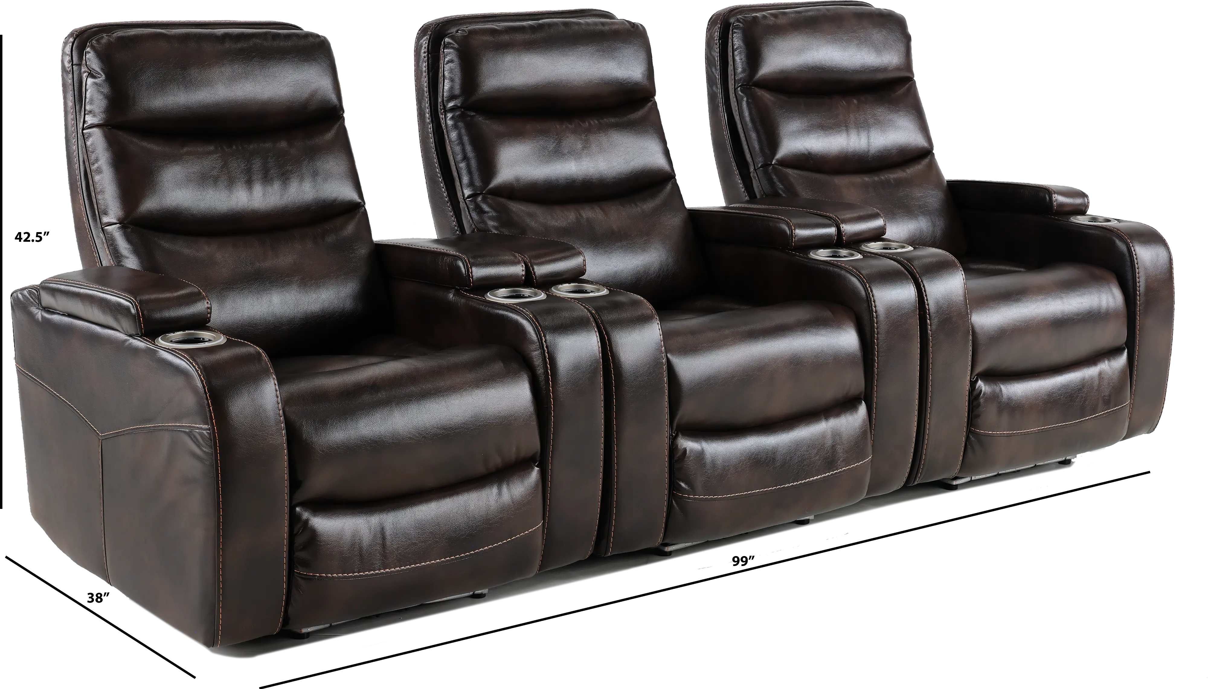 Cinema Coffee Brown 3 Piece Power Home Theater Seating