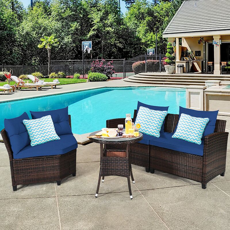 4 Pieces Outdoor Patio Cushioned Rattan Furniture Set