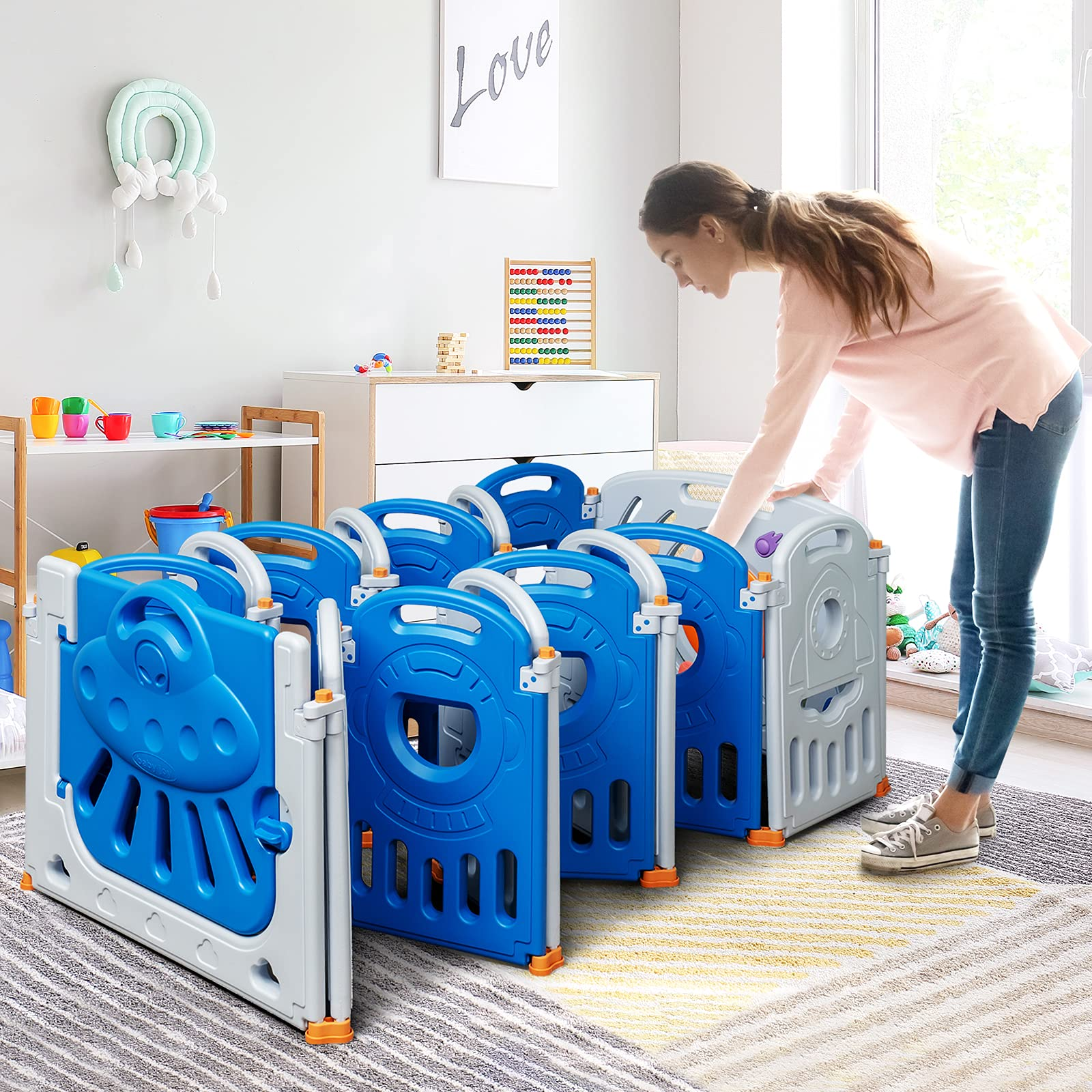 Costzon Baby Playpen - 16 Panel Foldable Thicken Baby Play Yards (Blue, 16-Panel)