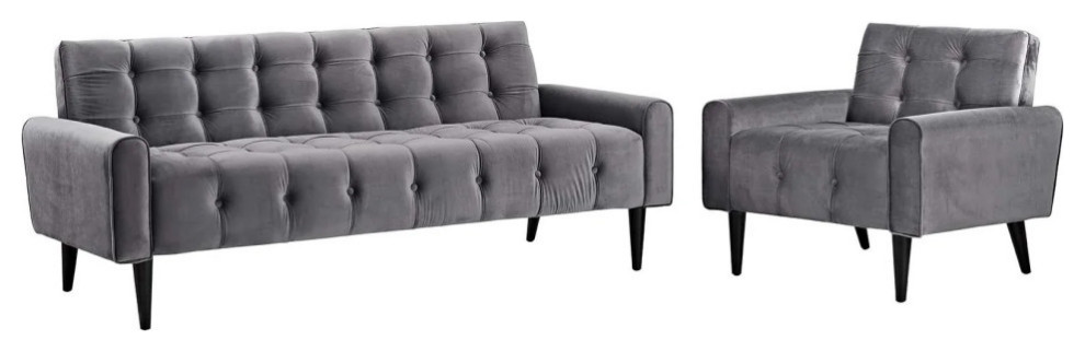 Elsie Gray Living Room Set Performance Velvet Set of 2   Midcentury   Living Room Furniture Sets   by V.S.D Furniture  Houzz