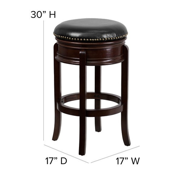 29'' High Backless Wood Barstool with Carved Apron and LeatherSoft Swivel Seat - 17