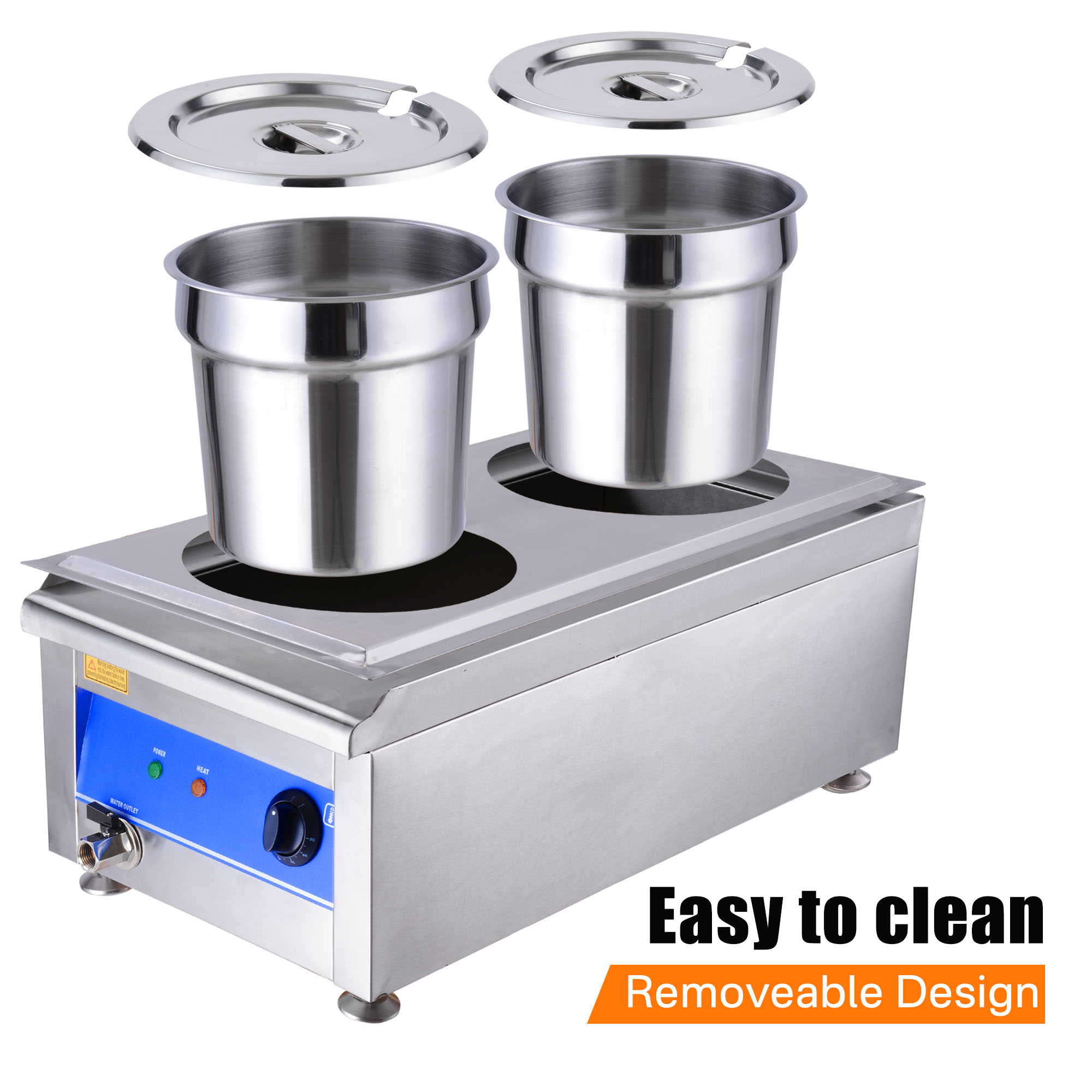 Wechef 1200W Dual Pots Countertop Food Warmer Stainless Steel Commercial Bain Marie