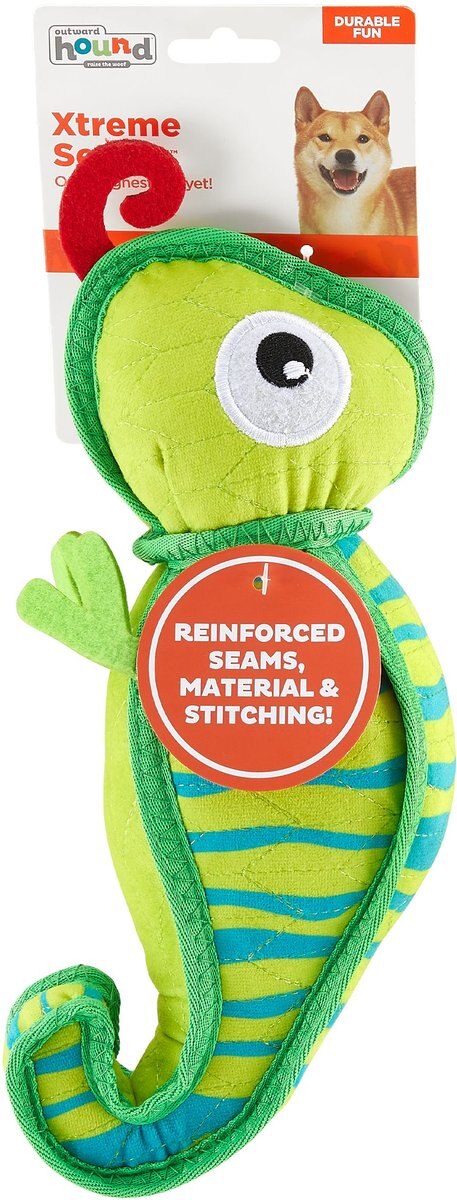 Outward Hound Xtreme Seamz Lizard Squeaky Durable Dog Toy， Green， Medium