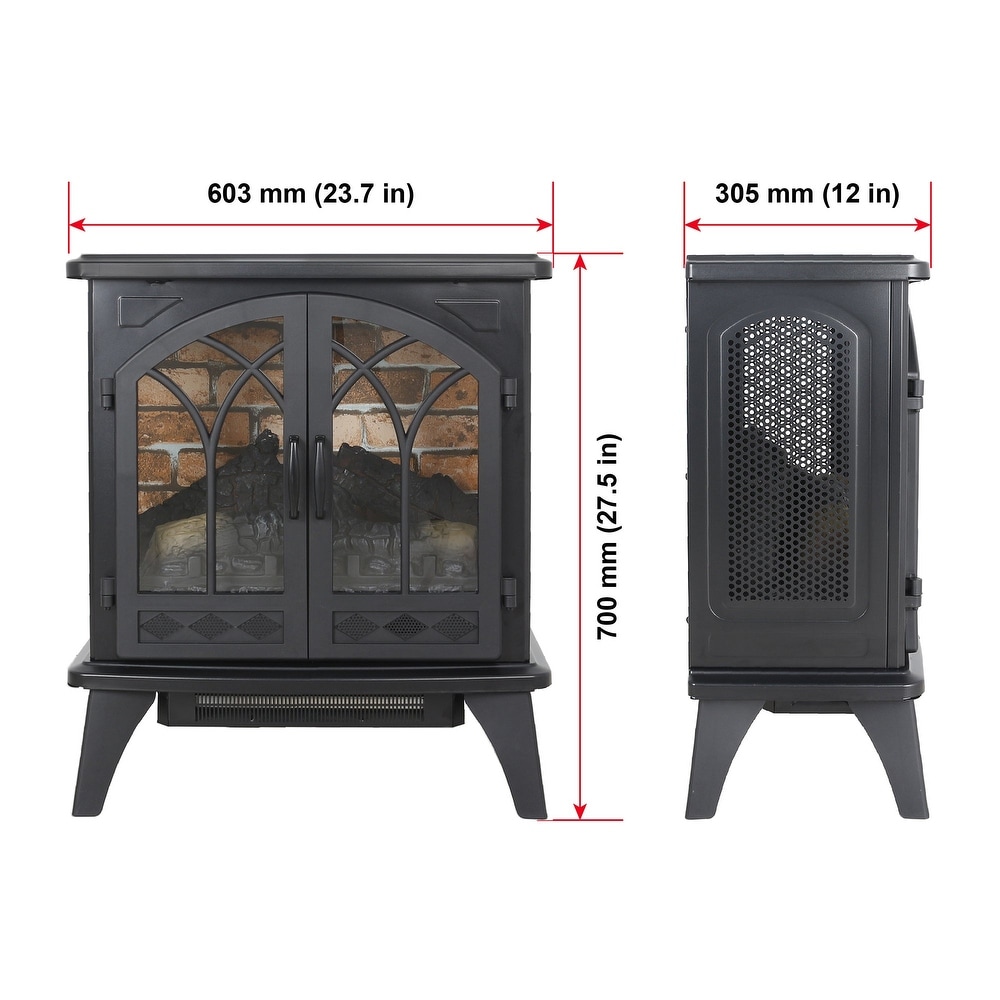 24 Inch Freestanding 3D Infrared Electric Fireplace Stove in Antique Black with Remote Control   24\