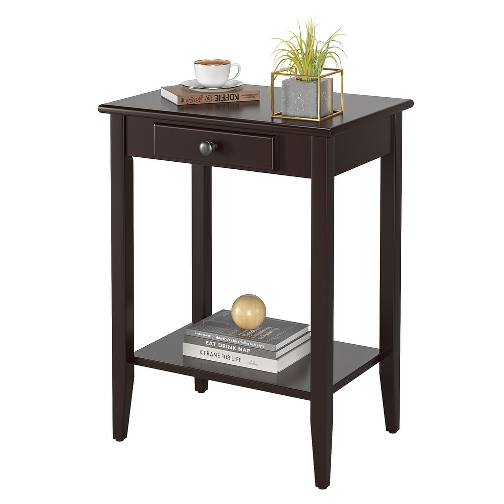 Table with Drawer Black End Table Narrow Bedside Tables with 2 Tier Storage Shelves Versatile Night Stand