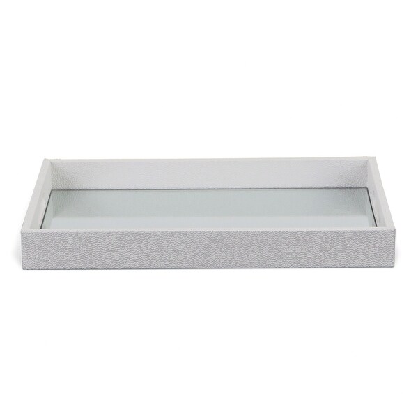 White Shagreen Tray with Beveled Mirror - 18 W x 14 D x 7 H