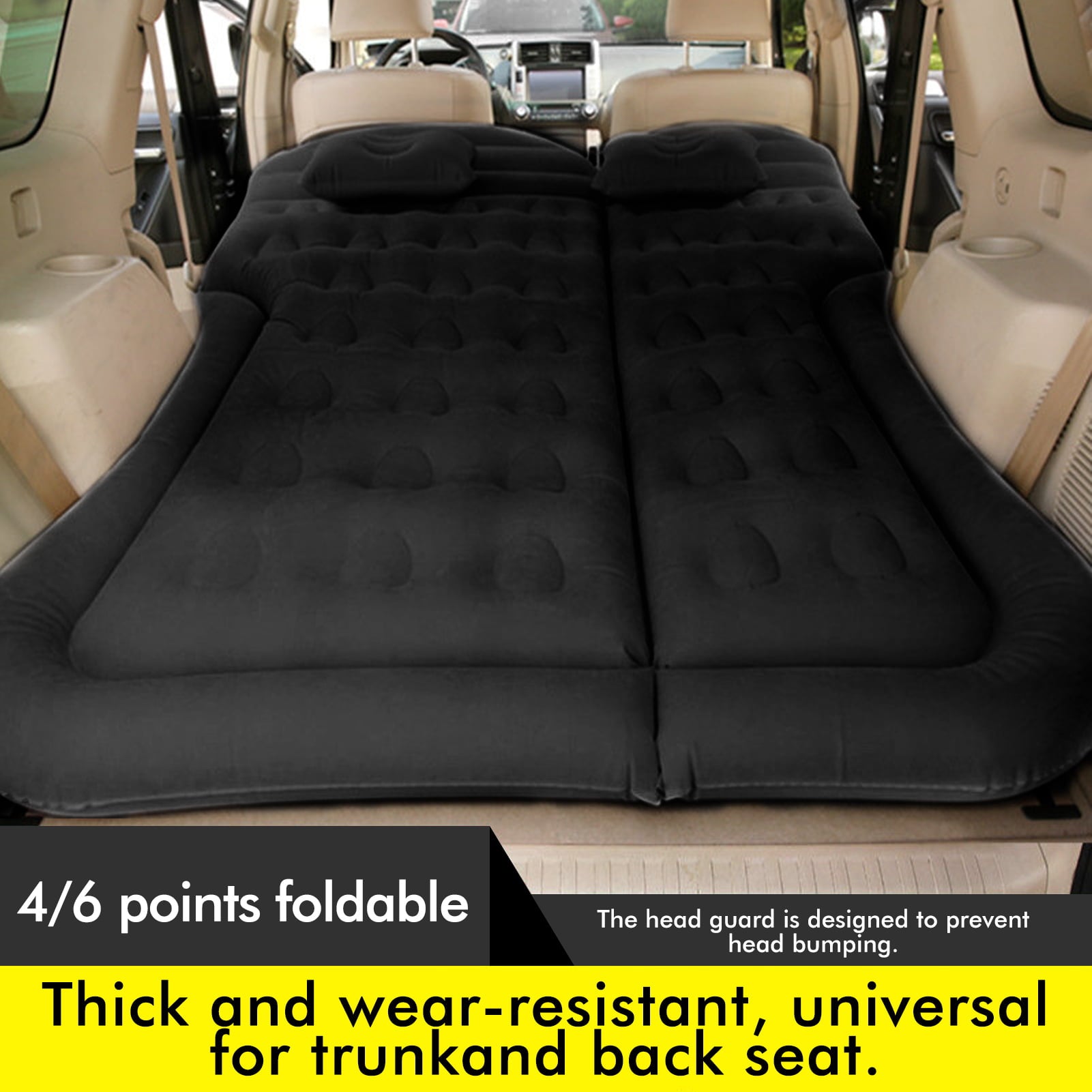 BuyWeek Black Inflatable Car Air Mattress Travel Bed - Thickened Car Camping Bed Sleeping Pad with Waterproof Spring Bed for Camping Travel