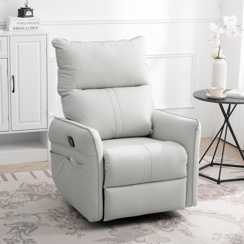 Modern Small Rocking Swivel Recliner Chair with Pull Buckle and Side Pocket for Living Room  Light Grey