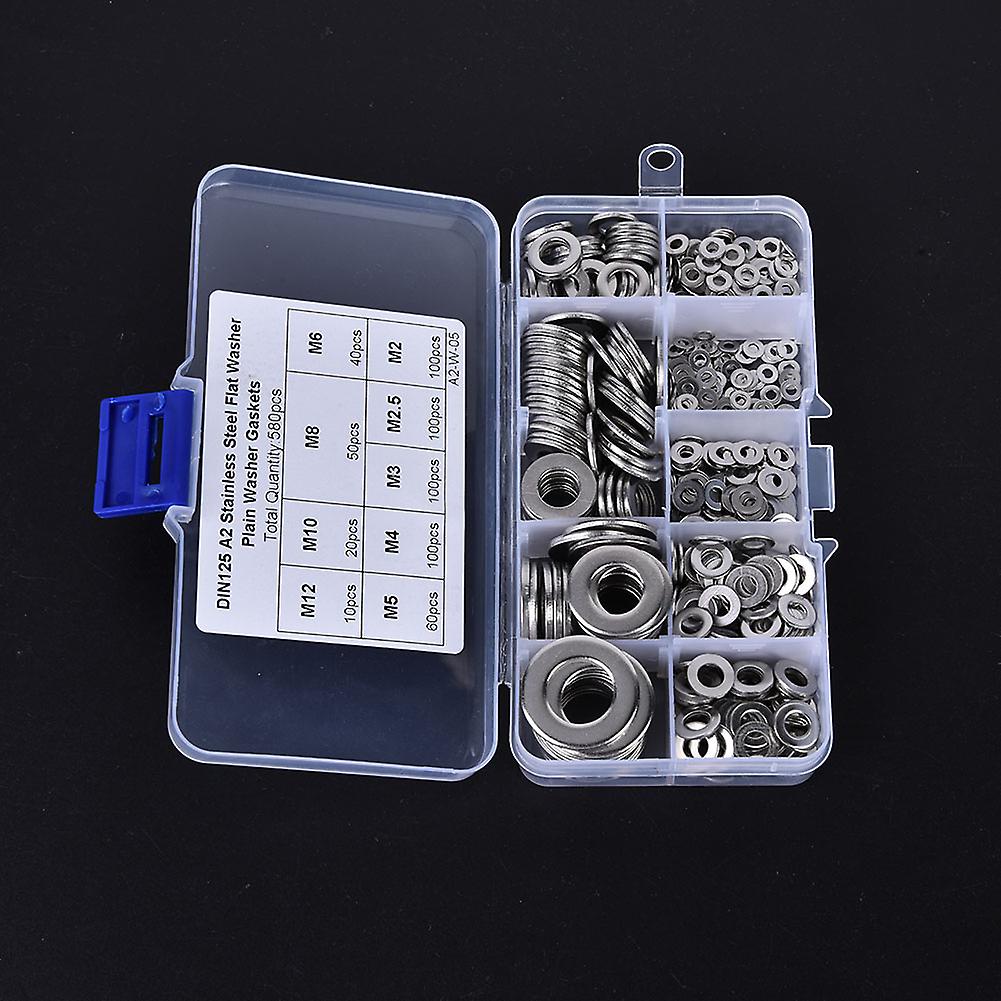 580 Pcs Stainless Steel Flat Washers 9 Sizes M2-m12 Washers Assortment Set For Home And Factories