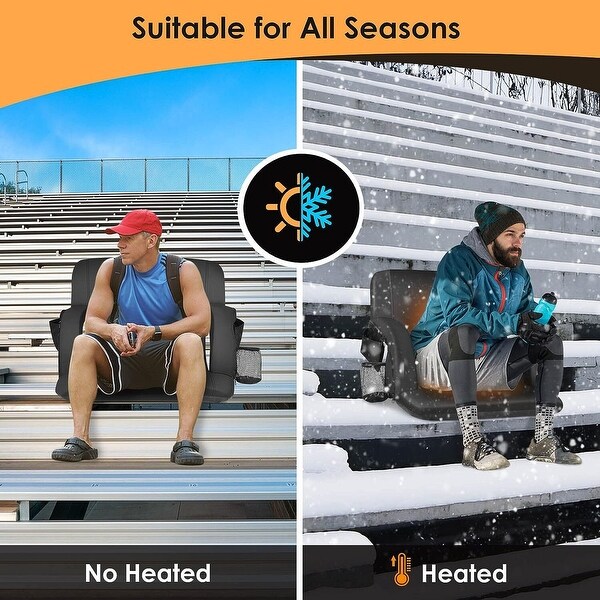 Heated Stadium Seats for Bleachers with Back Support and Wide Cushion，Extra Portable Bleacher Seat Foldable Stadium Chair