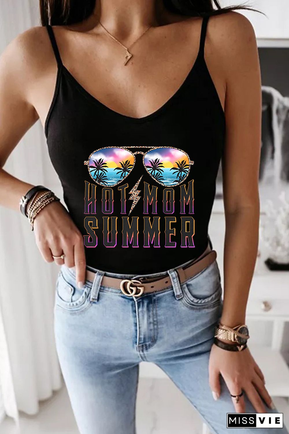 Hot Mom Summer Beach Printed Slip Tank Top Wholesale