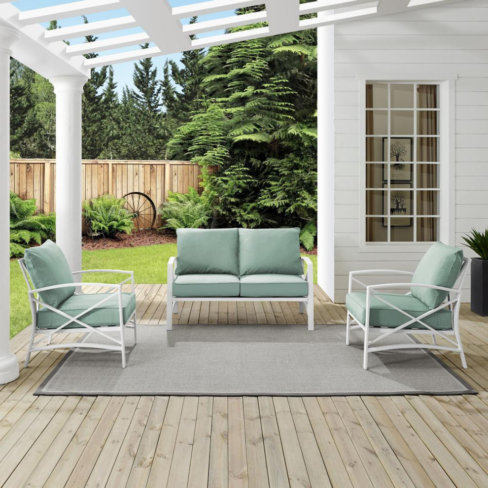 Kaplan 3Pc Outdoor Conversation Set Mist/White   Contemporary   Outdoor Lounge Sets   by Pot Racks Plus  Houzz