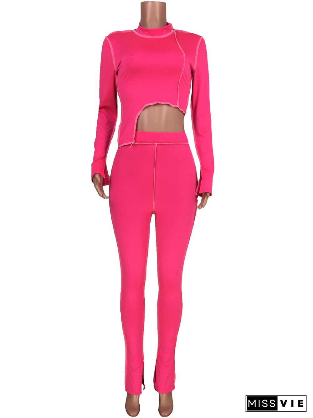 XS Bright Line Decoration Skinny Two Piece Pants Set