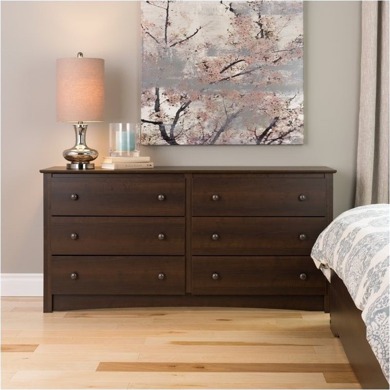 Pemberly Row Espresso 6 Drawer Dresser