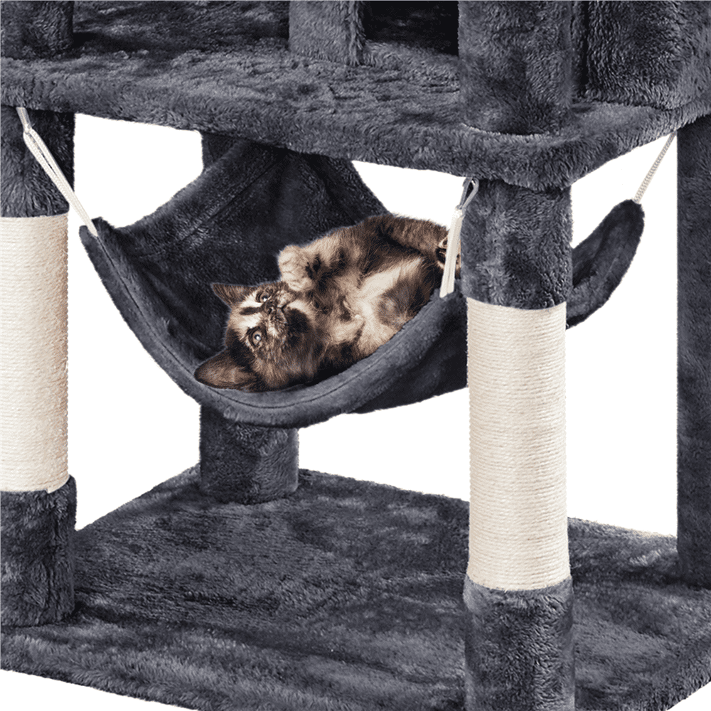 SMILE MART 67" H Multi-Level Cat Tree Tower with 2 Cat Condos & Hammock Basket, Dark Gray