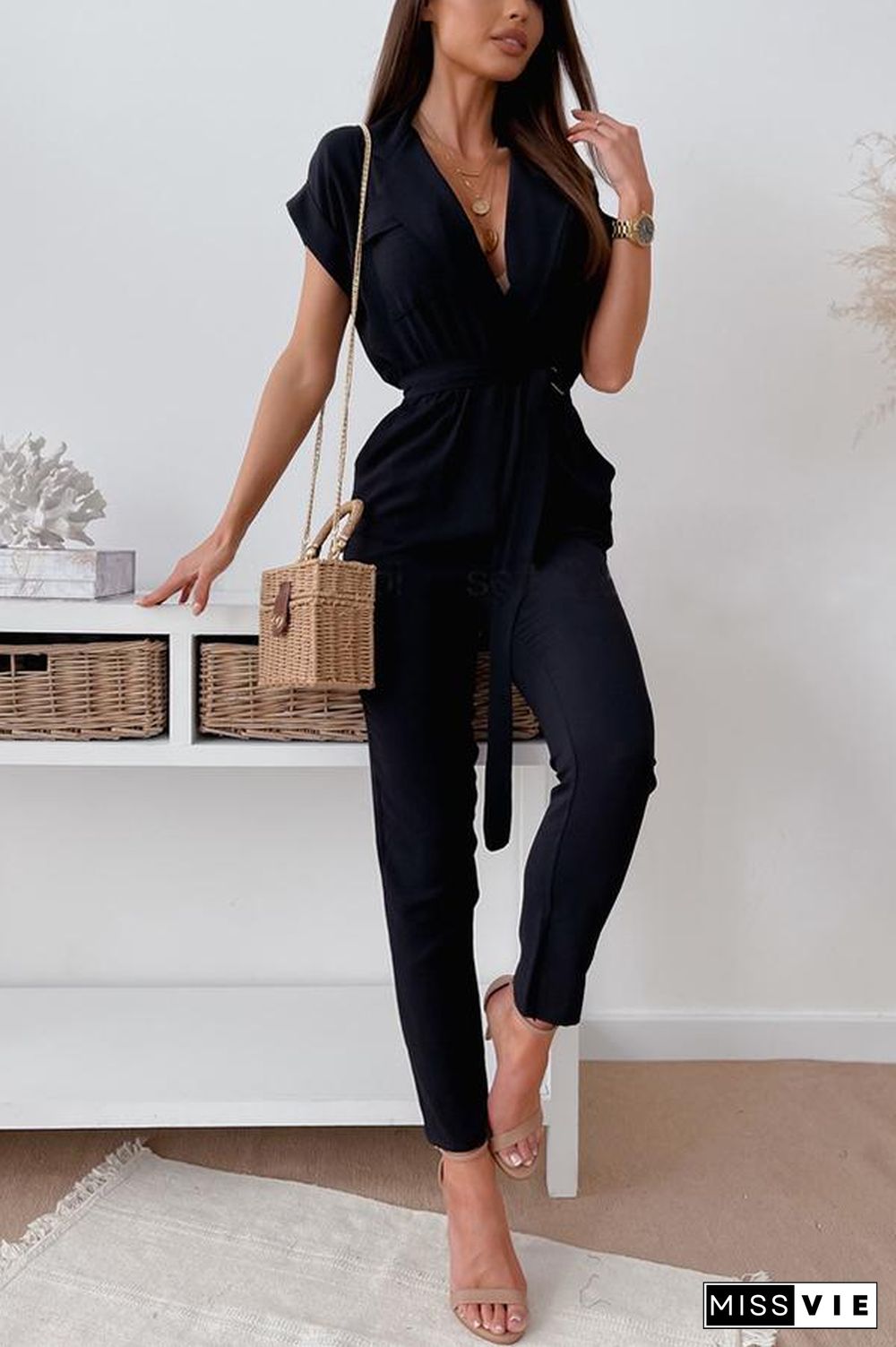 Can'T Be Tamed Pocketed Utility Tie Jumpsuit