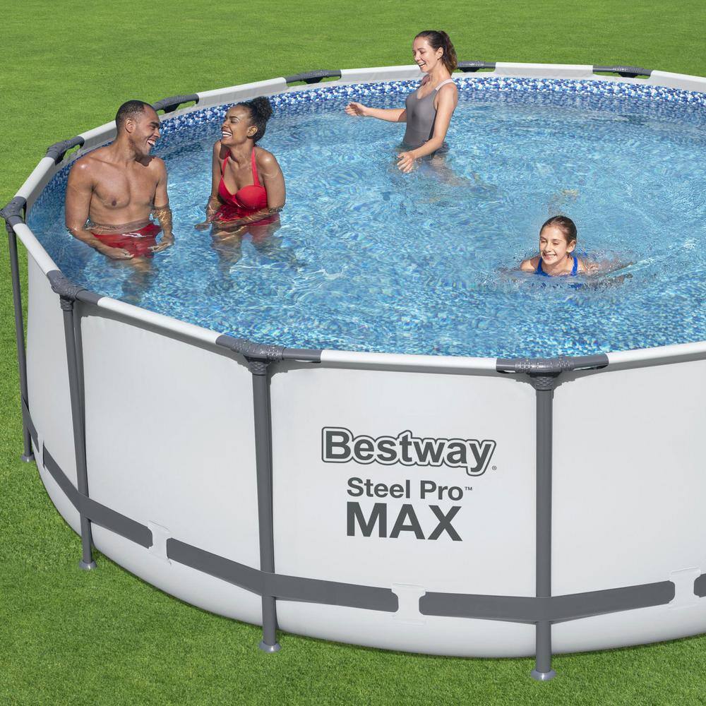 Bestway Steel Pro MAX 168 in. Round 48 in. D Above Ground Swimming Metal Frame Pool Set 5613HE-BW