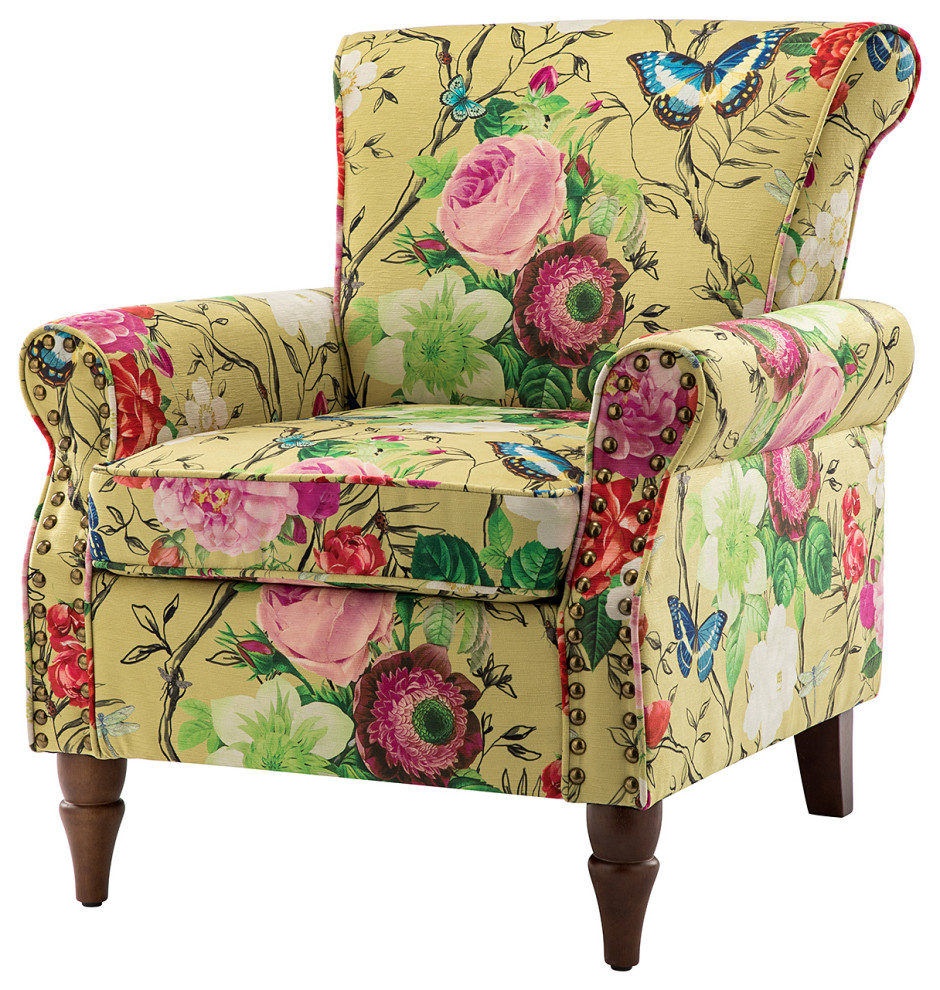 Wooden Upholstered Armchair   Traditional   Armchairs And Accent Chairs   by Karat Home  Houzz