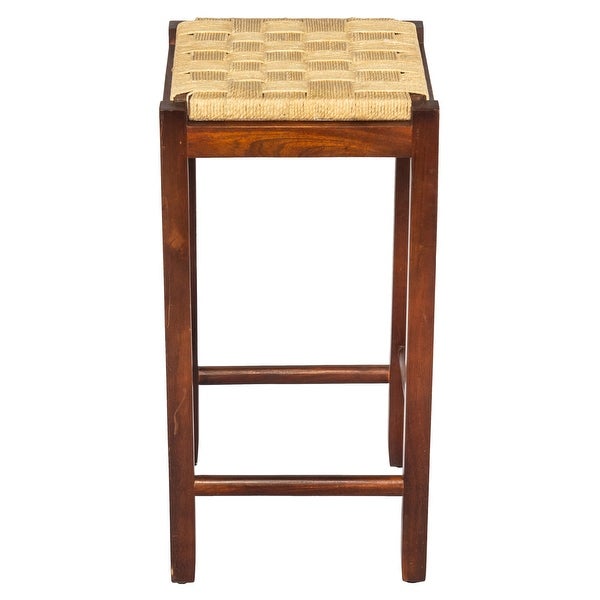 Brown Mango Wood Barstool with Rope Weaved Seat