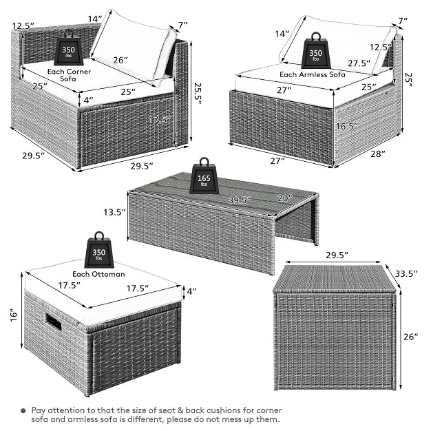 Costway 8pcs Patio Rattan Furniture Set Storage Waterproof Cover Cushion