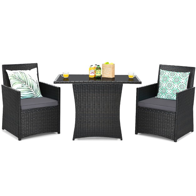 Costway 3pcs Patio Rattan Furniture Set Cushion Sofa Armrest Garden Deck