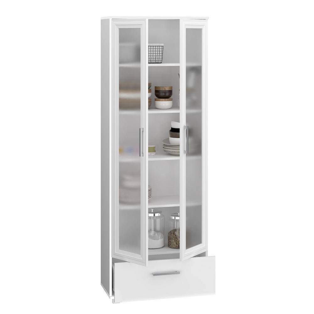 Manhattan Comfort Serra 71.85 in. White Faux Wood 5-shelf Standard Bookcase with Glass Door 75AMC6