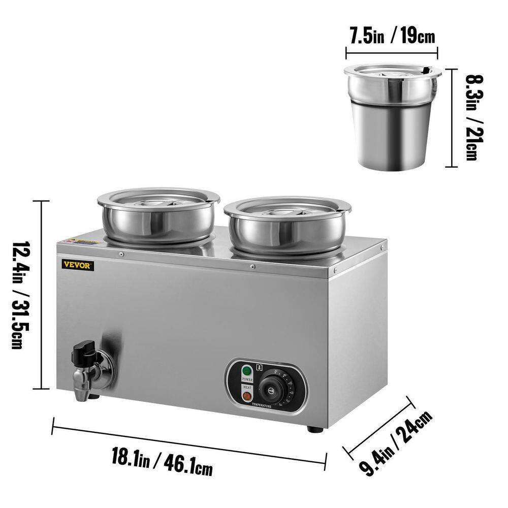 VEVOR Commercial Food Warmer 8.4 qt. 500-Watt Electric Soup Warmer Stainless Steel Countertop Soup Pot Bain Marie Food Warmer TTSG4LBWTT0000001V1